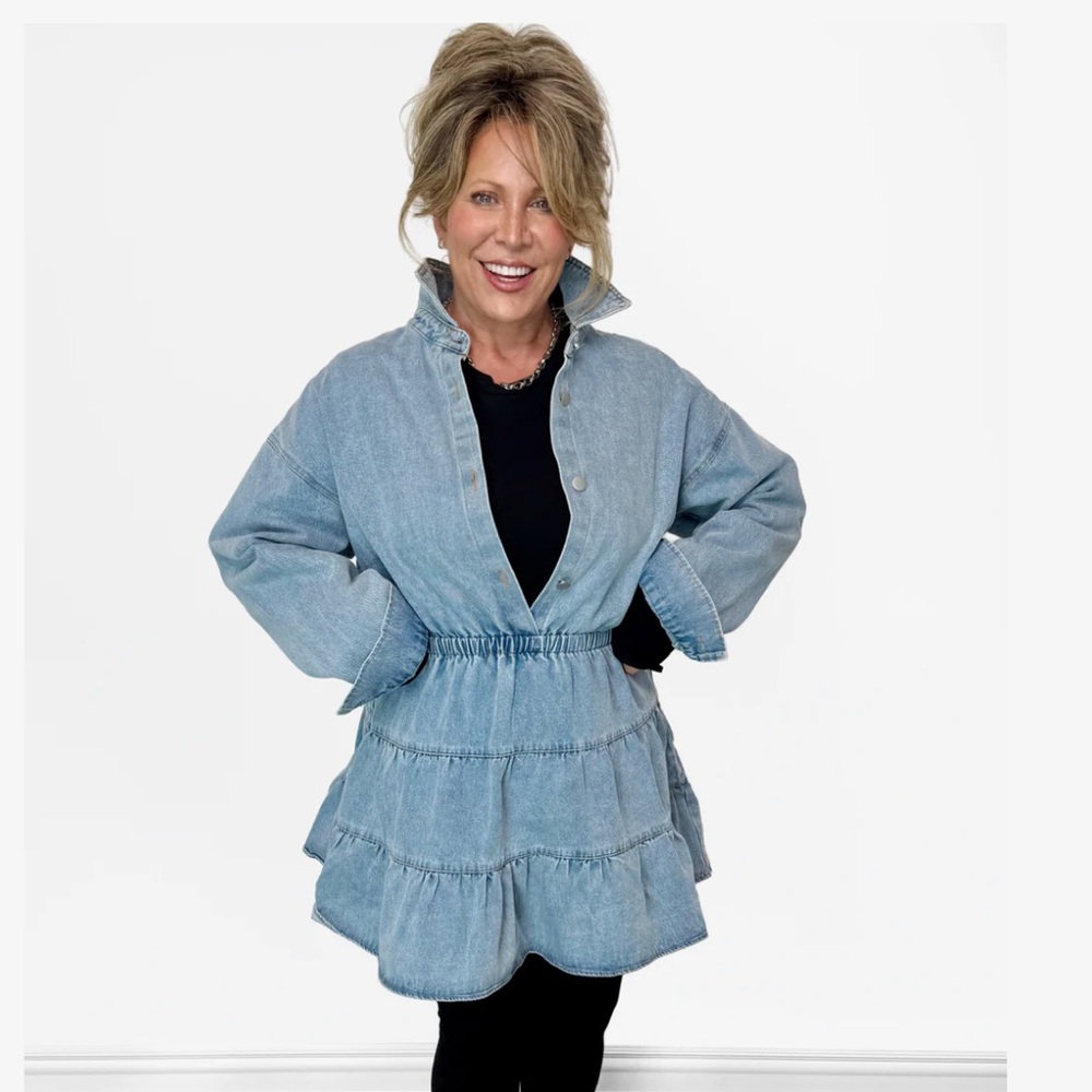 Le Lis Button Up Tiered Denim Dress